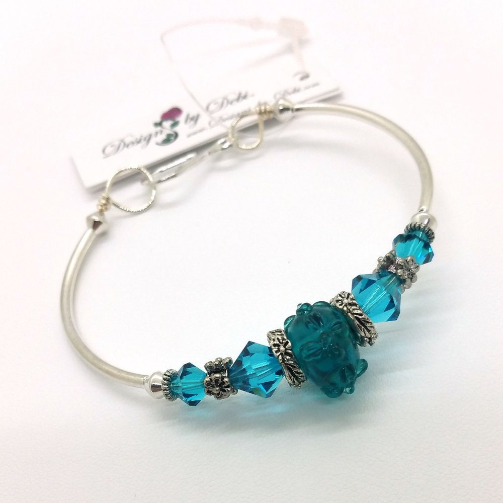 Blue Zircon Glass & Crystal Floral Fitted Bangle